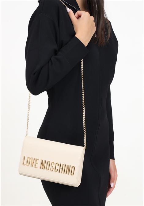 Ivory women's shoulder bag with metallic logo LOVE MOSCHINO | JC4103PP1LKD0110